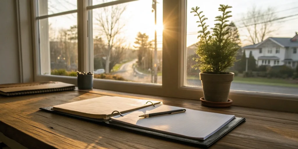 Planning and comparing the best whole life insurance plans with a binder and pen.
