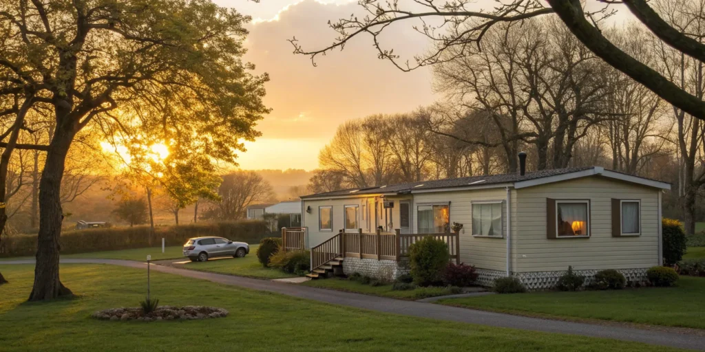 A mobile home with a porch, an asset protected by a mobile home insurance policy.