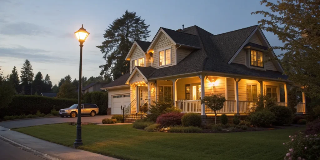 A suburban rental property at dusk protected by a landlord insurance policy.
