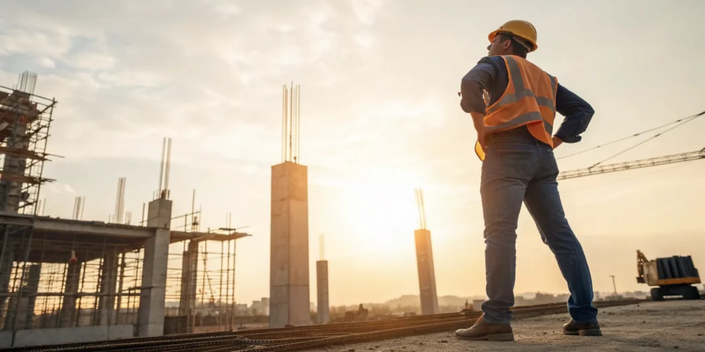 A contractor on a construction site protected by the best general liability insurance.