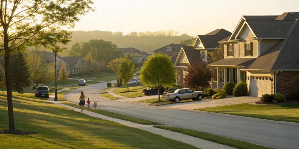 A suburban home and car, a smart choice for a home and auto insurance bundle.