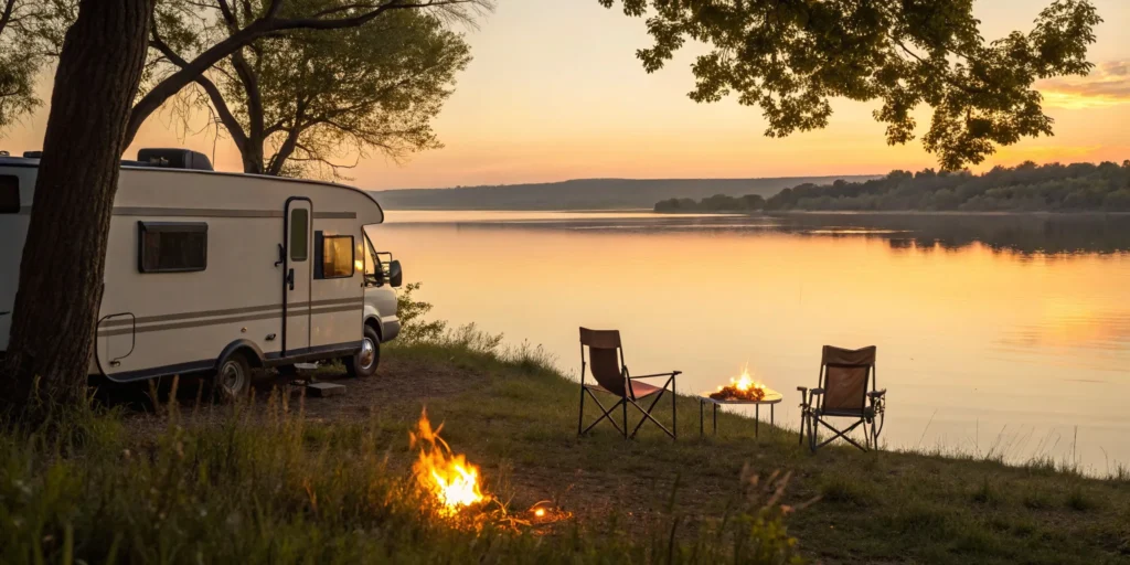 How much camper insurance costs for a travel trailer parked by a lake.
