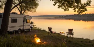 How much camper insurance costs for a travel trailer parked by a lake.