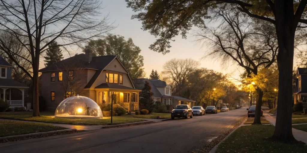 A home under a glowing dome of protection from a personal umbrella policy.