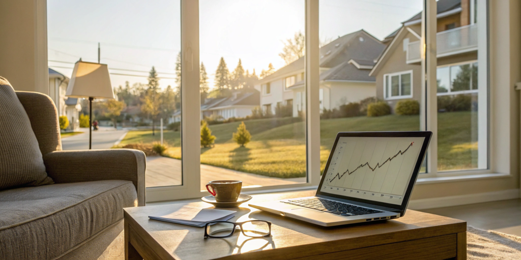 A laptop displaying a rental property insurance cost calculator on its screen.