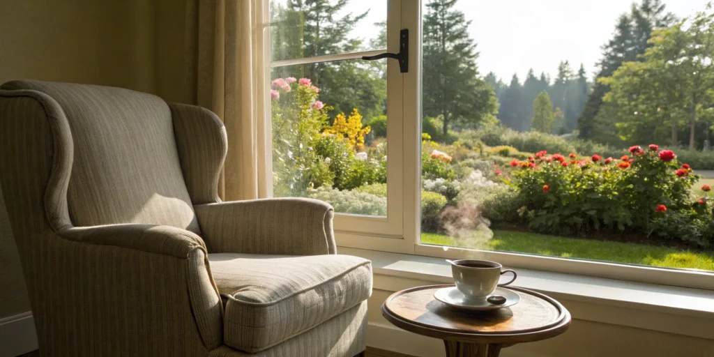 A life insurance comparison chart being reviewed in a calm setting with coffee by a window.