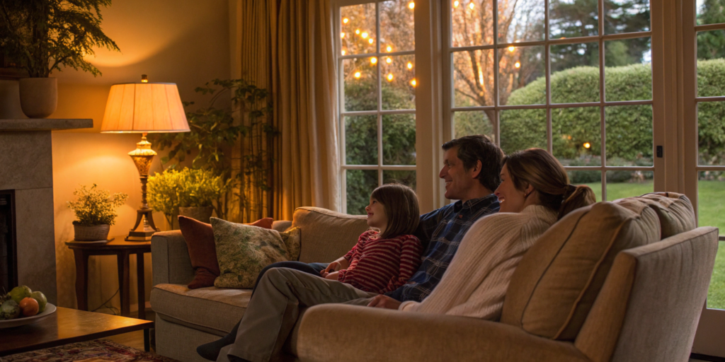 A couple on a couch using a laptop to get a term life insurance quote.