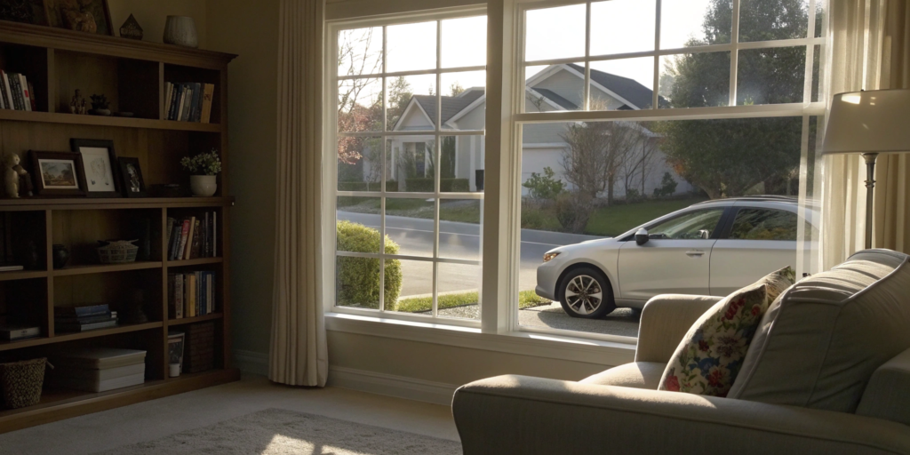 A car parked outside a home, a perfect example of when to combine home and auto insurance.