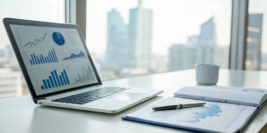 Laptop with charts comparing the best liability insurance for estheticians.