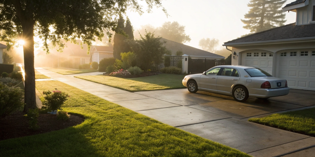 Getting a car insurance quote for a car parked in a driveway.