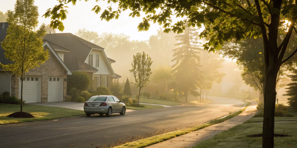 A car parked in a driveway, ready for an automatic car insurance quote.