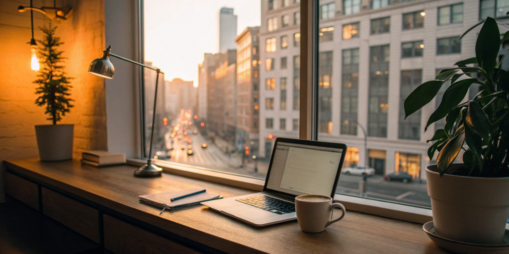 Laptop on a desk used for researching small business LLC insurance cost.