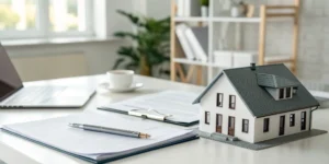 A personal liability coverage renters policy document next to a house model.