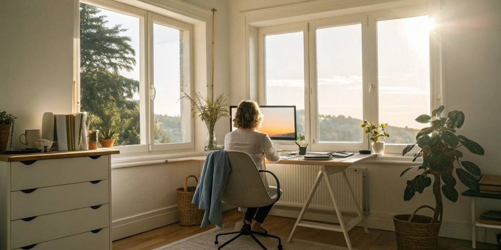 Woman on her laptop getting no exam term life insurance quotes online.
