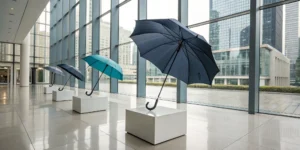 Three umbrellas on display, comparing the best personal umbrella insurance companies.