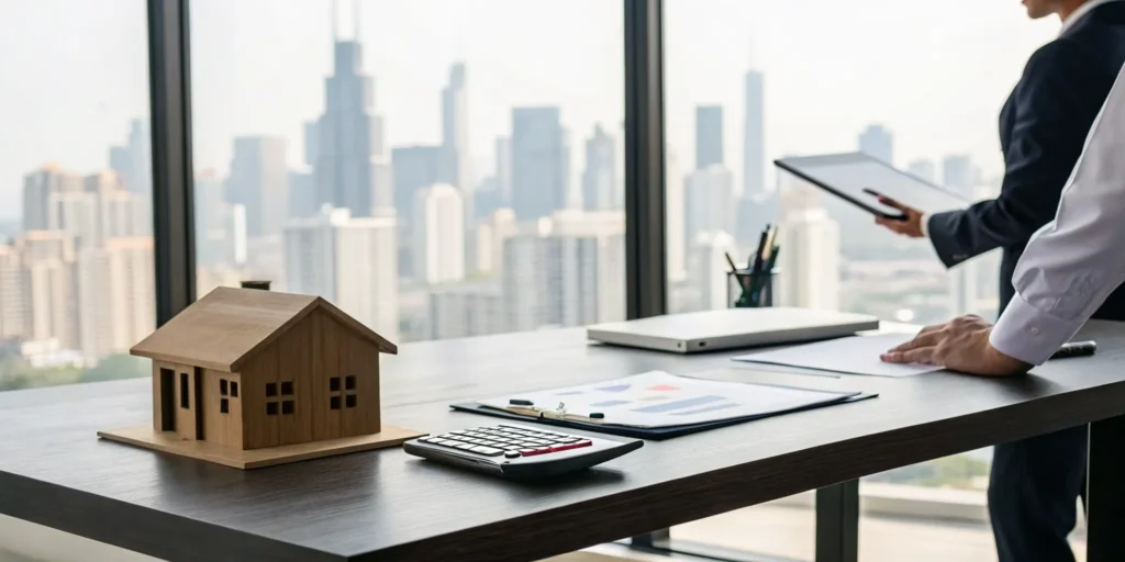 A model home and calculator for determining how much homeowners insurance is in Illinois.