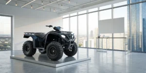 Getting an ATV insurance quote for a new all-terrain vehicle in a showroom.