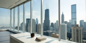 The cost of landlord insurance for a rental property overlooking the Chicago skyline in Illinois.