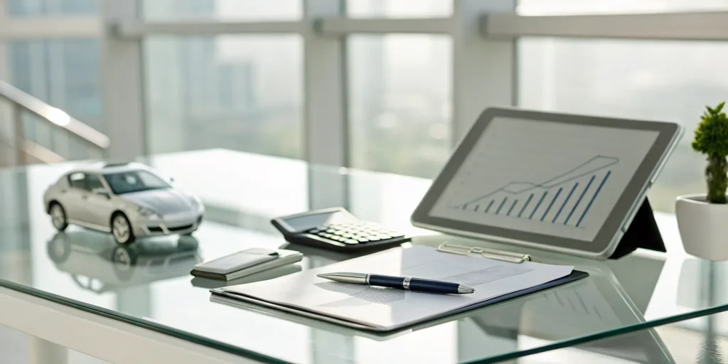 A model car, calculator, and financial documents used to explain what gap insurance is.