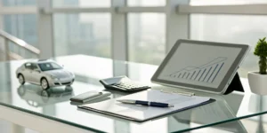 A model car, calculator, and financial documents used to explain what gap insurance is.