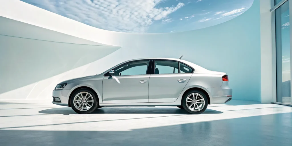 Silver sedan parked in a garage, a smart choice for pay per mile insurance.