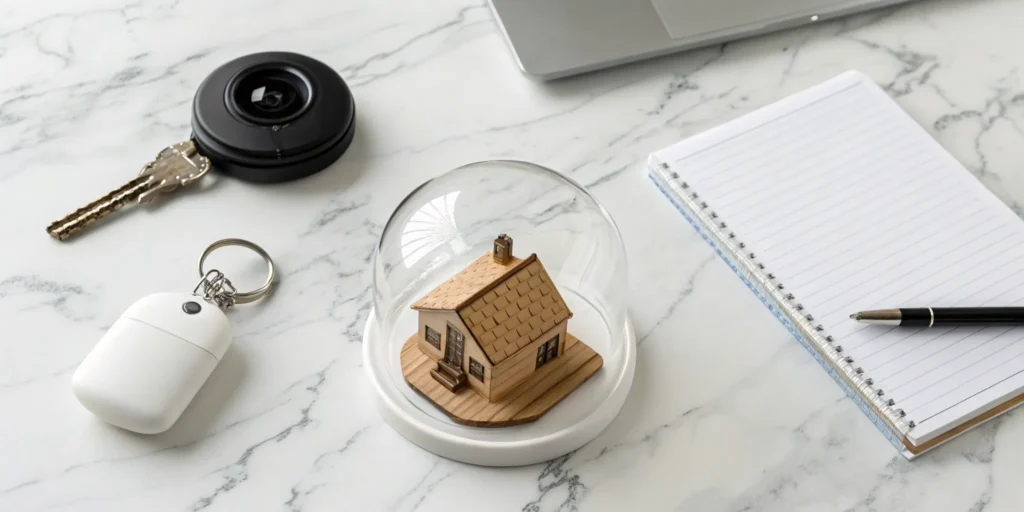 Miniature house under a protective glass dome with keys, a guide to short term rental coverage.