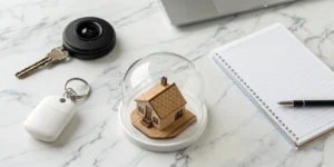 Miniature house under a protective glass dome with keys, a guide to short term rental coverage.