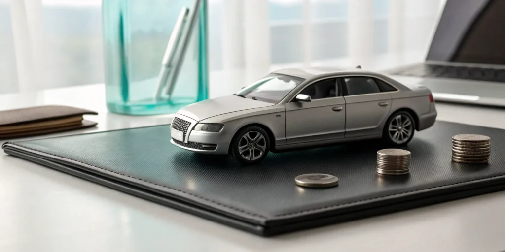 A model car with a single stack of coins for unstacked uninsured motorist coverage.