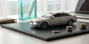 A model car with a single stack of coins for unstacked uninsured motorist coverage.