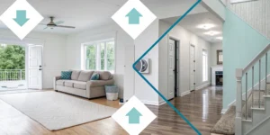 Arrows in a renter's apartment showing the step-by-step insurance claim process.