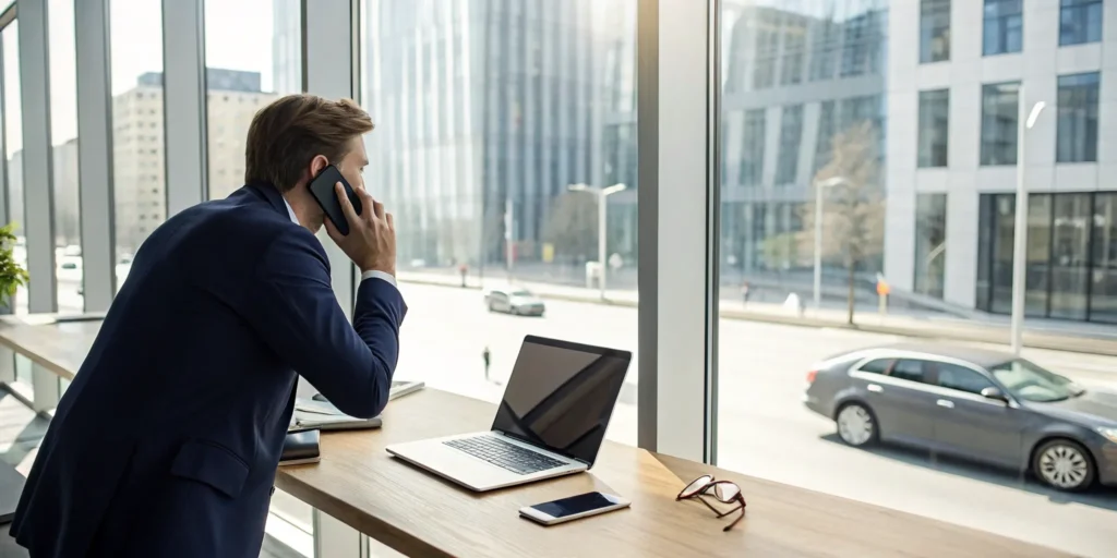 A man on the phone learning about the consequences of a car insurance lapse.