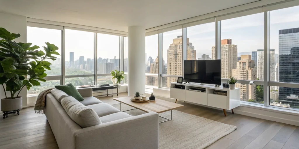A modern apartment's contents protected by the best renters insurance for apartments.