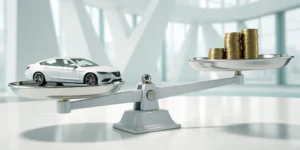 A scale weighing a car against money to determine the right underinsured motorist coverage limits.