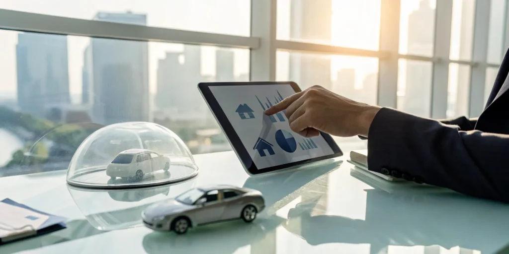 A person choosing uninsured motorist coverage limits on a tablet at their desk.