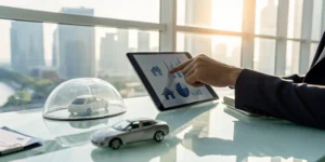 A person choosing uninsured motorist coverage limits on a tablet at their desk.