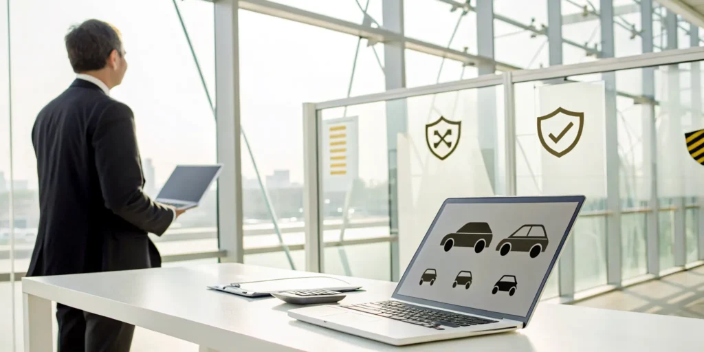 Person using a laptop to compare auto insurance plans and find the best rates.