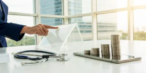 A stethoscope and coins on a tablet showing medical payments coverage limits.