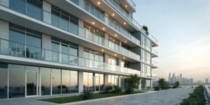 Modern condo building where owners are covered by reciprocal insurance.